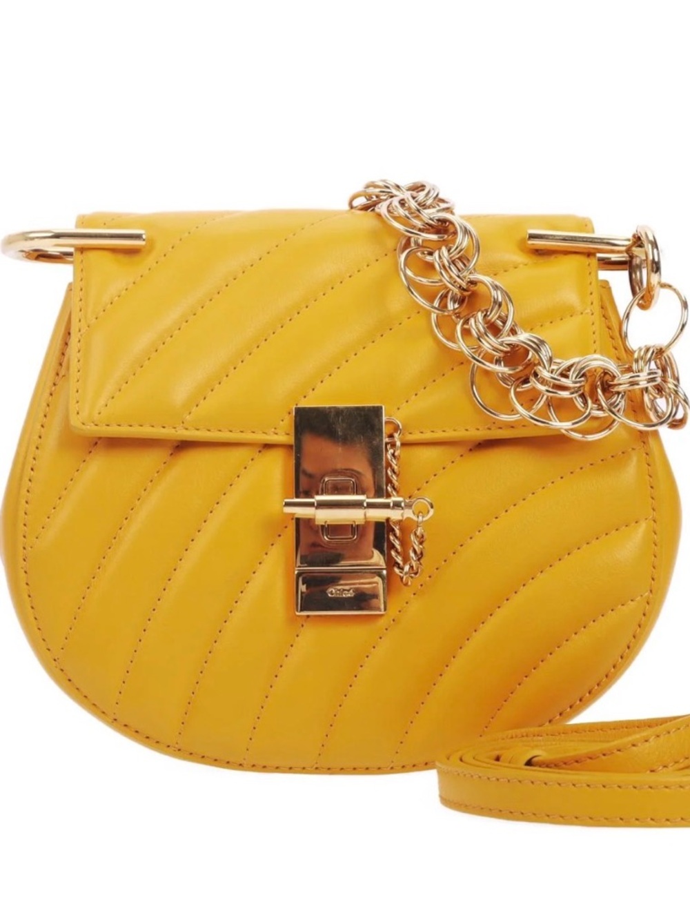 Chloé Quilted Yellow Leather Crossbody with Gold Chain
